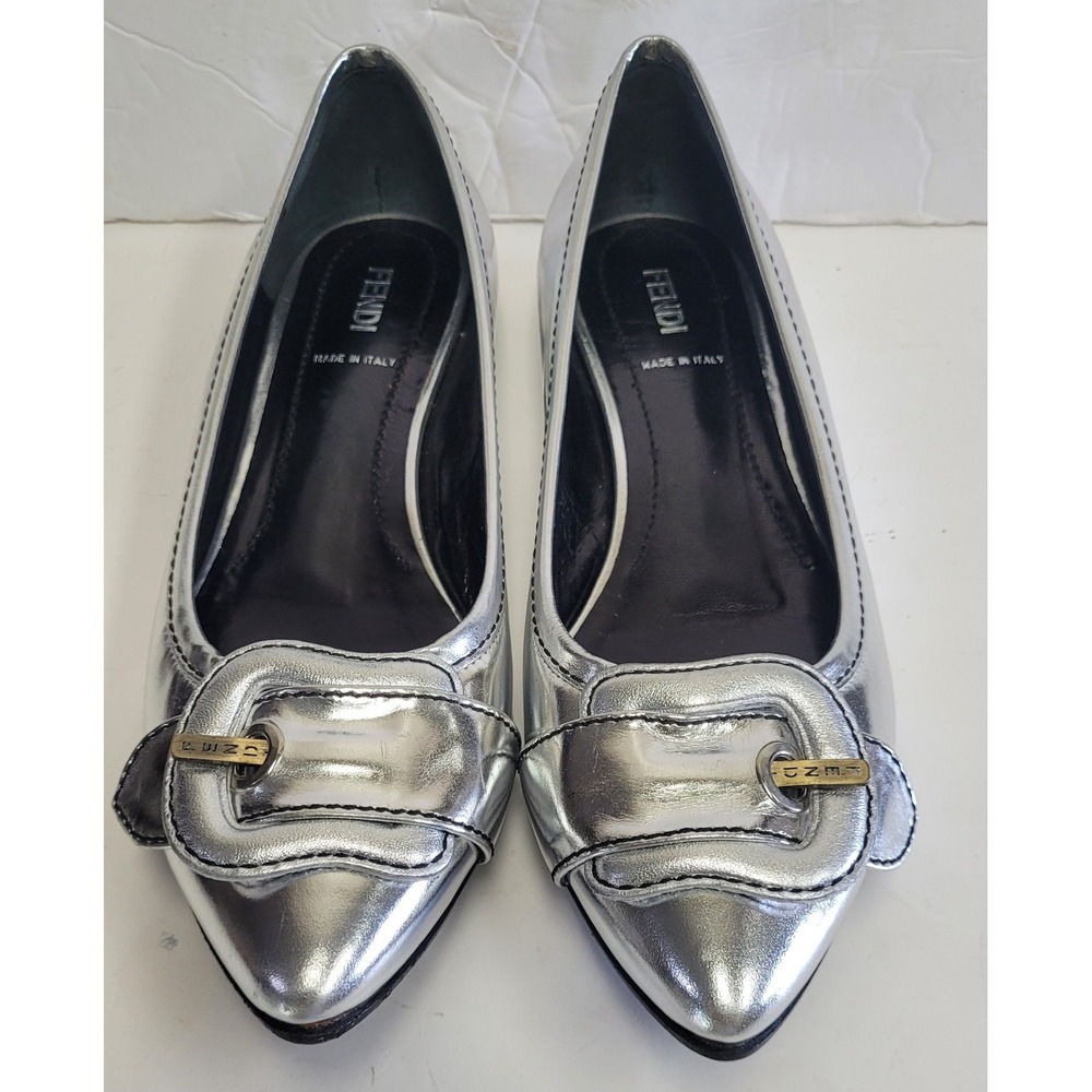 Fendi Silver Flats with Buckle Detail - Picture 2 of 16
